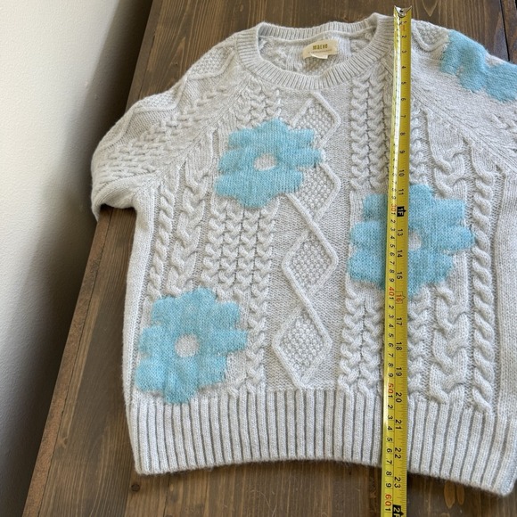 Maeve Anthropologie Women's Small Grey Floral Cable Knit Long Sleeve Sweater - Picture 6 of 6